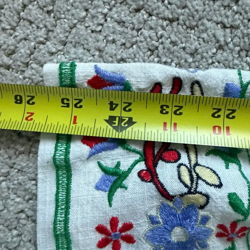 Zara White Wide-Leg Linen Pants with Multicolor Floral Embroidery